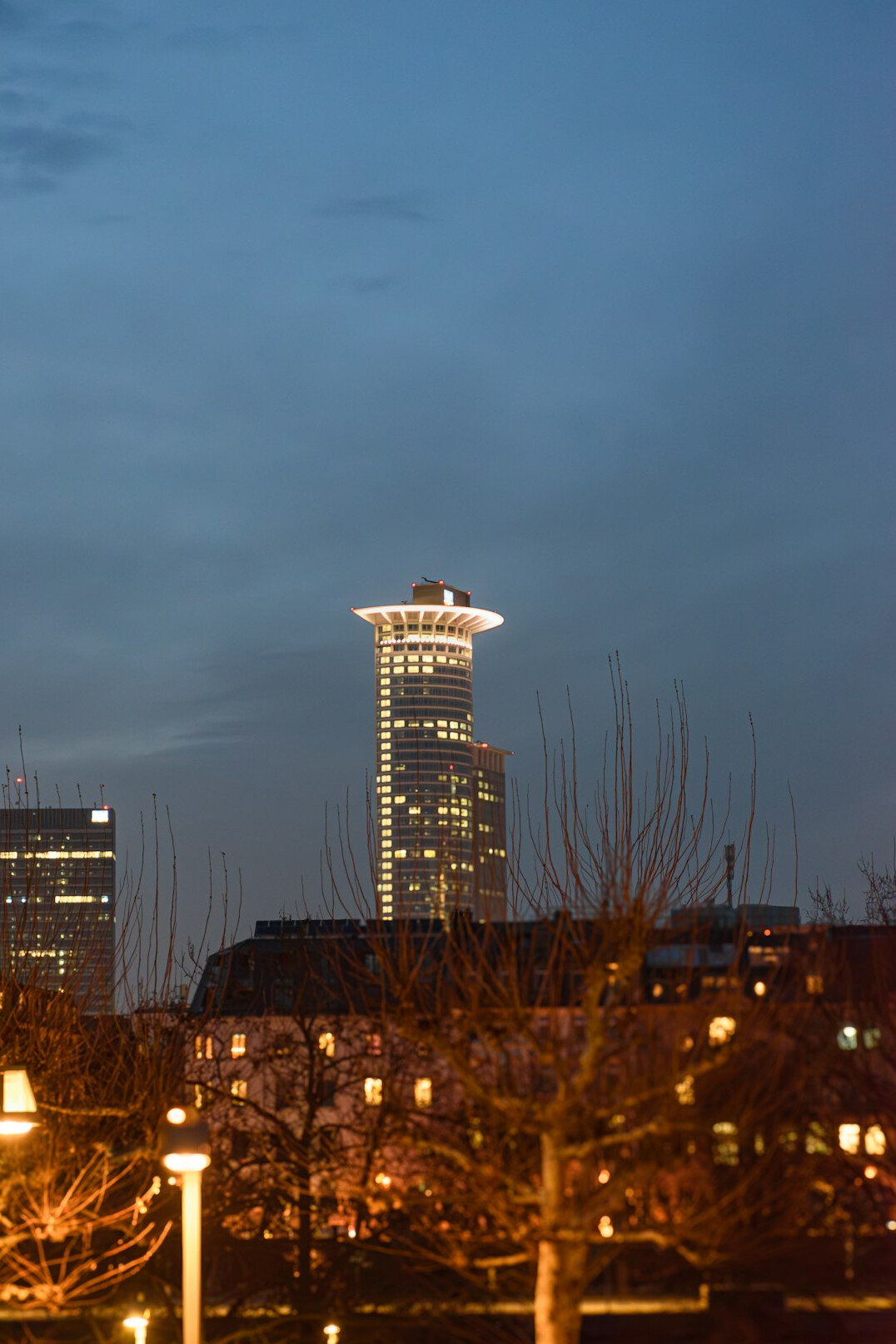 frankfurt financial district at dusk